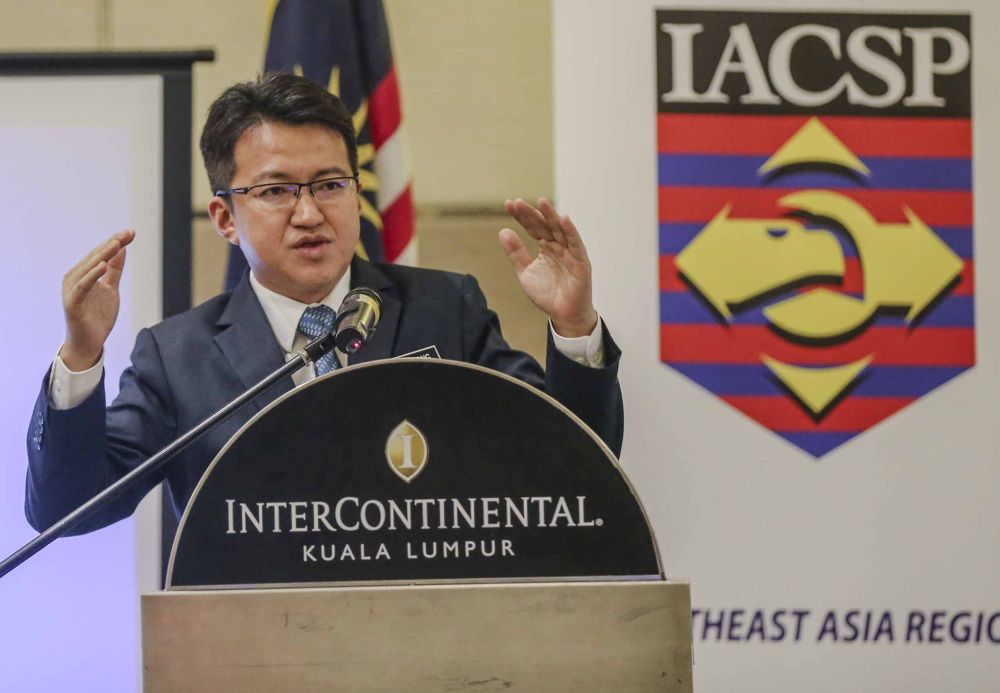 DAP senator Liew Chin Tong speaks during the International Association of Counterterrorism and Security Professionals counter-terrorism symposium in Kuala Lumpur August 28, 2018. u00e2u20acu2022 Picture by Firdaus Latif