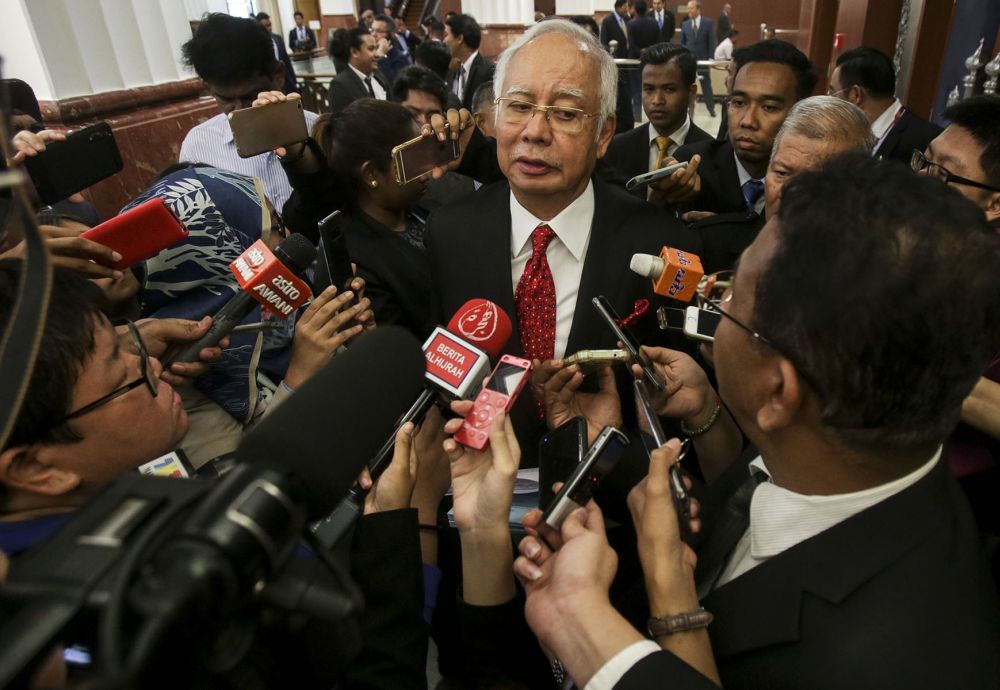 Datuk Seri Najib Razak speaks to reporters at Parliament in Kuala Lumpur August 7, 2018. u00e2u20acu2022 Picture by Hari Anggaran