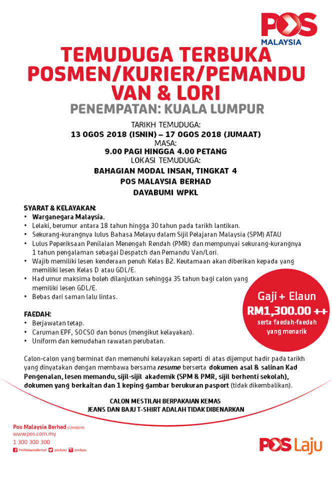 Pos Malaysiau00e2u20acu2122s job advertisement went viral recently for offering an allegedly low monthly salary. u00e2u20acu201d Picture via Facebook