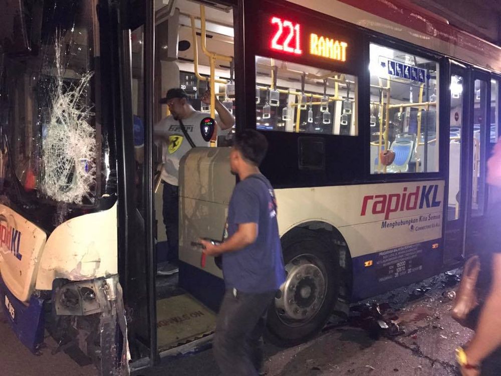 A RapidKL bus was seen speeding and swerving in traffic dangerously before colliding with several cars that were unable to avoid the oncoming bus. u00e2u20acu2022 Picture via social media