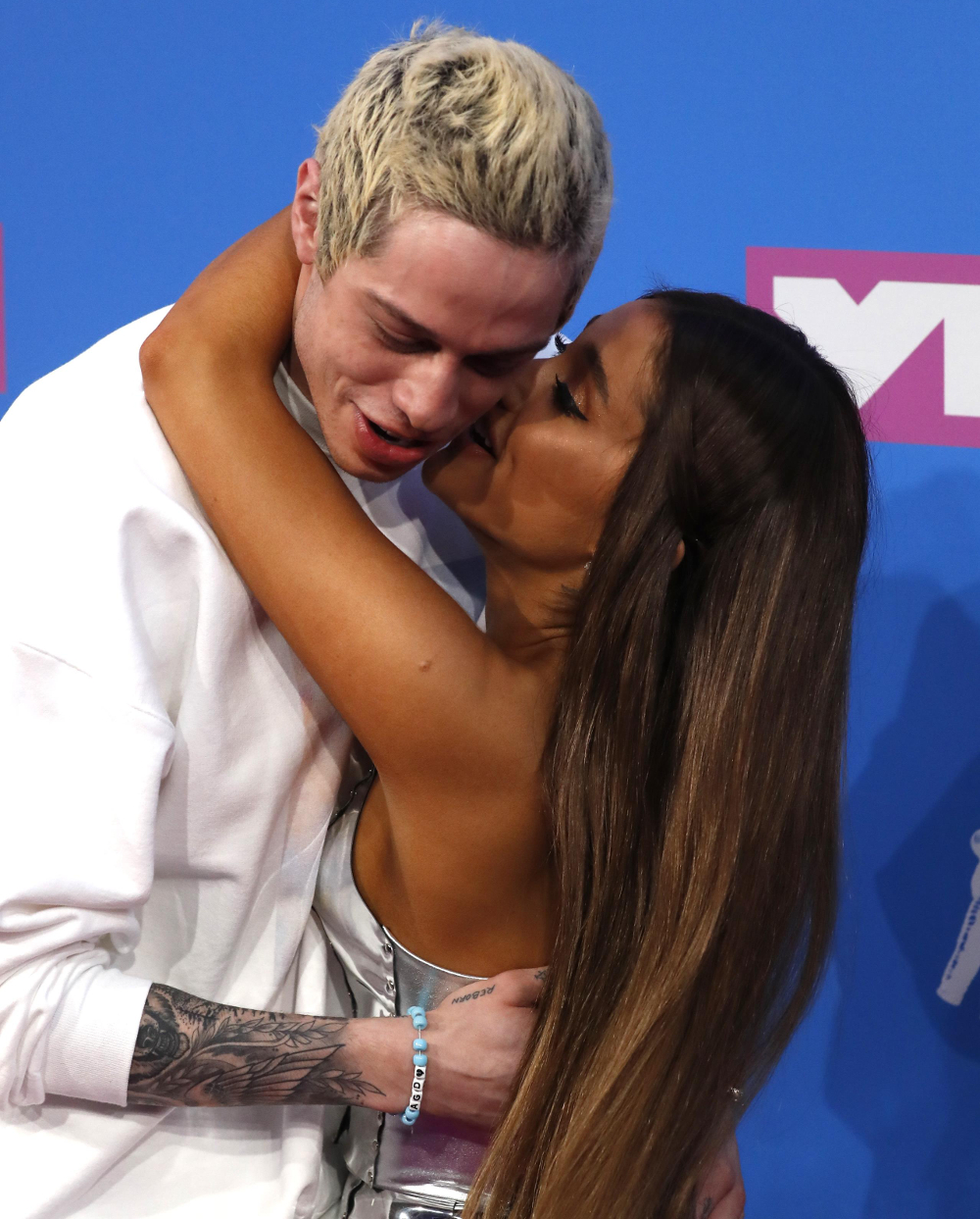 Pete Davidson and Ariana Grande arrive for the 2018 MTV Video Music Awards at Radio City Music Hall, New York August 20, 2018. — Reuters pic