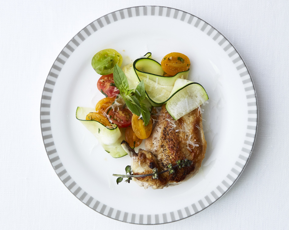Seared chicken and zucchini pappardelle, Parmesan, braised tomatoes, and lemon vinaigrette, by Singapore Airlines. u00e2u20acu201d Picture by Singapore Airlines via AFP