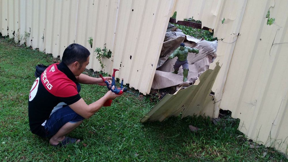 Hon often has his action figures going head-to-head with each other in his photographs.