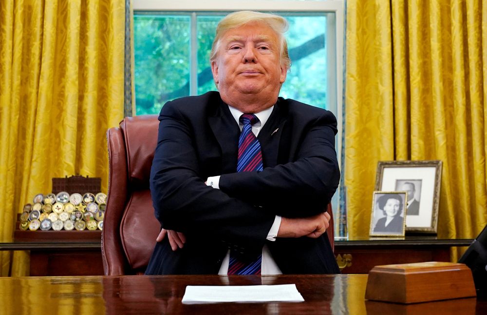 US President Donald Trump sits behind his desk as he announces a bilateral trade agreement with Mexico to replace the North American Free Trade Agreement (Nafta) at the White House in Washington, August 27, 2018. u00e2u20acu201d Reuters pic