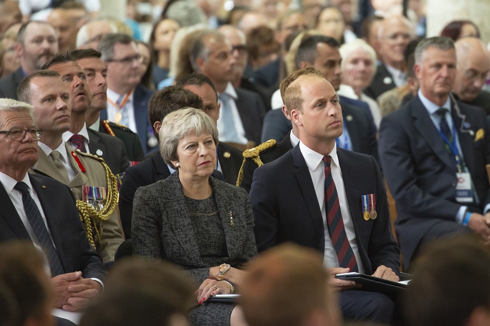 Prince William Duke of Cambridge and Britain's Prime minister Theresa May attend a religious ceremony to mark the 100th anniversary of the World War I (WW1) Battle of Amiens, at the Cathedral in Amiens, France, August 8, 2018. u00e2u20acu201d AFP pic