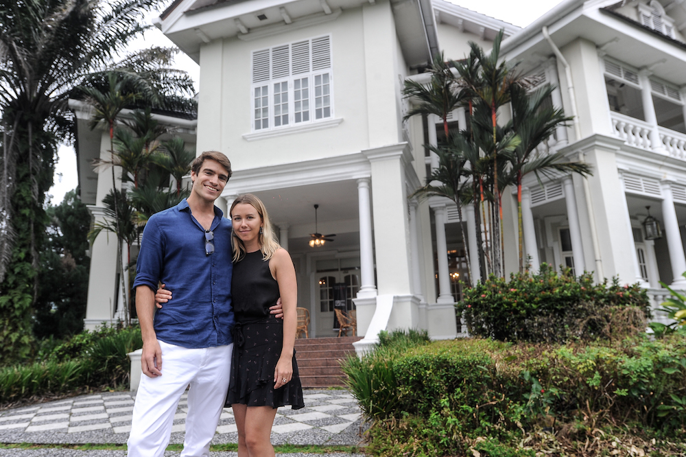 Gerald Templer and his girlfriend Victoria pose outside Carcosa Seri Negara during their visit. — Picture by Shafwan Zaidon