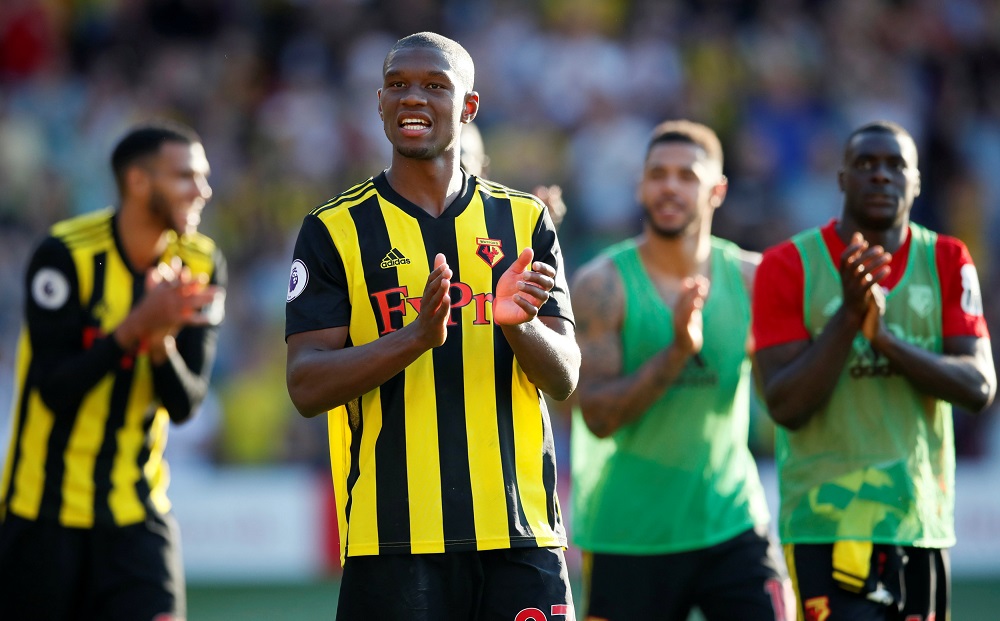 Watford's Christian Kabasele celebrates after the match against Tottenham Hotspur at Vicarage Road stadium in Watford September 2, 2018. u00e2u20acu201d Reuters pic