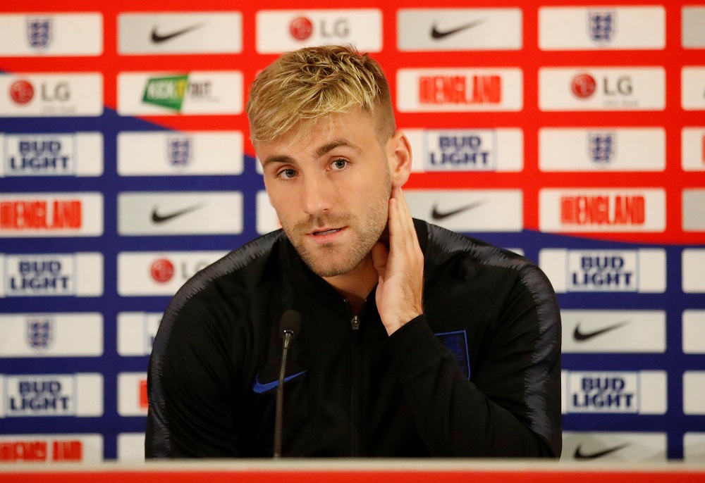 Englandu00e2u20acu2122s Luke Shaw during a press conference at St Georgeu00e2u20acu2122s Park in Burton upon Trent September 4, 2018. u00e2u20acu201d Picture by Action Images via Reuters 