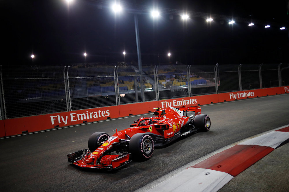 Ferrariu00e2u20acu2122s Kimi Raikkonen is seen during practice for the Singapore Grand Priz September 14, 2018. u00e2u20acu201d Reuters pic
