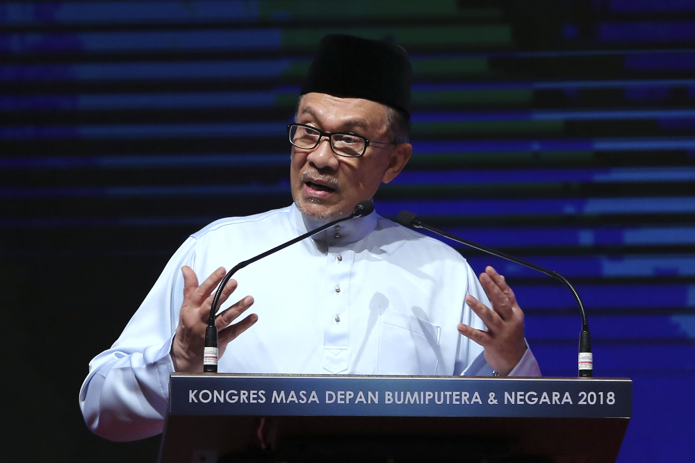 Datuk Seri Anwar Ibrahim speaks during the Congress on the Future of Bumiputera and the Nation at the Kuala Lumpur Convention Centre September 1, 2018. u00e2u20acu201d Picture by Yusof Mat Isa