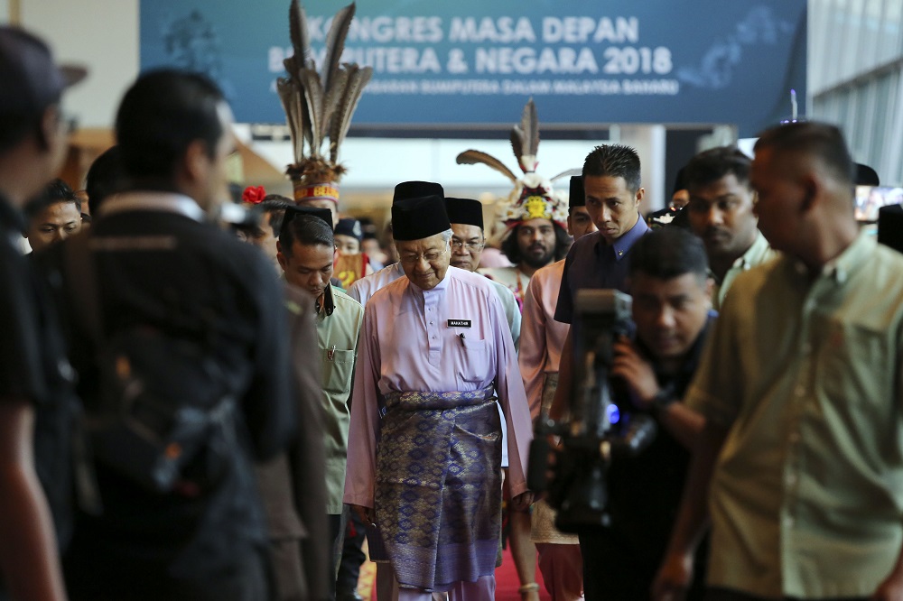 Prime Minister Tun Dr Mahathir Mohamad at the Congress on the Future of Bumiputera and the Nation at the Kuala Lumpur Convention Centre September 1, 2018. u00e2u20acu201d Picture by Yusof Mat Isa