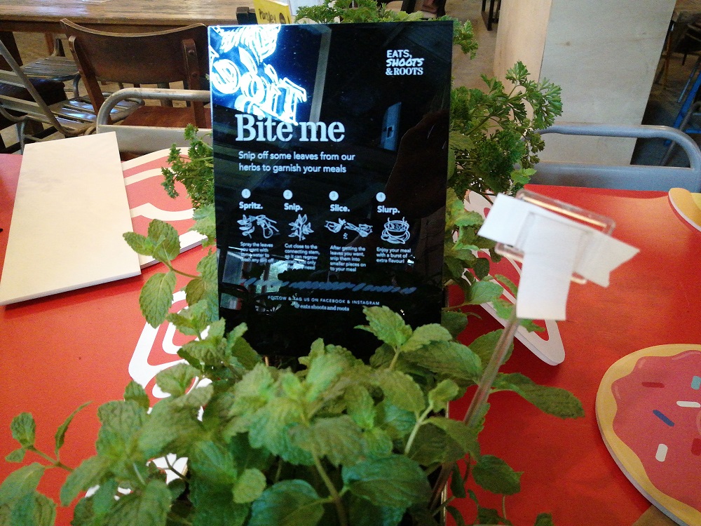 Tables came with potted fresh herbs that diners could snip and garnish their food with.