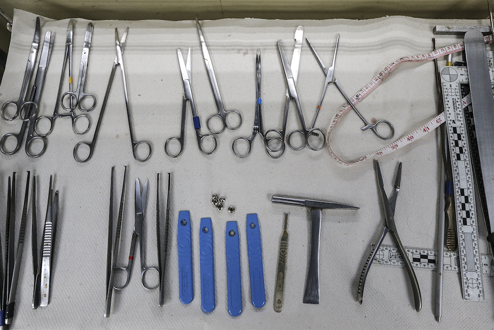 Some of the tools used in a post-mortem examination. — Picture by Azneal Ishak