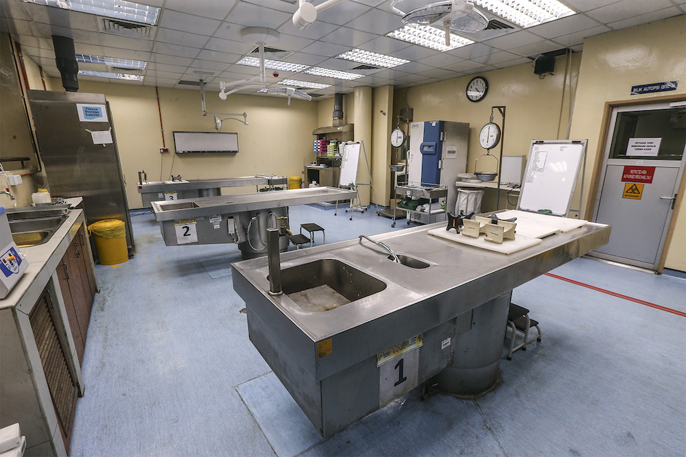 The examination tables where autopsies are performed. — Picture by Azneal Ishak