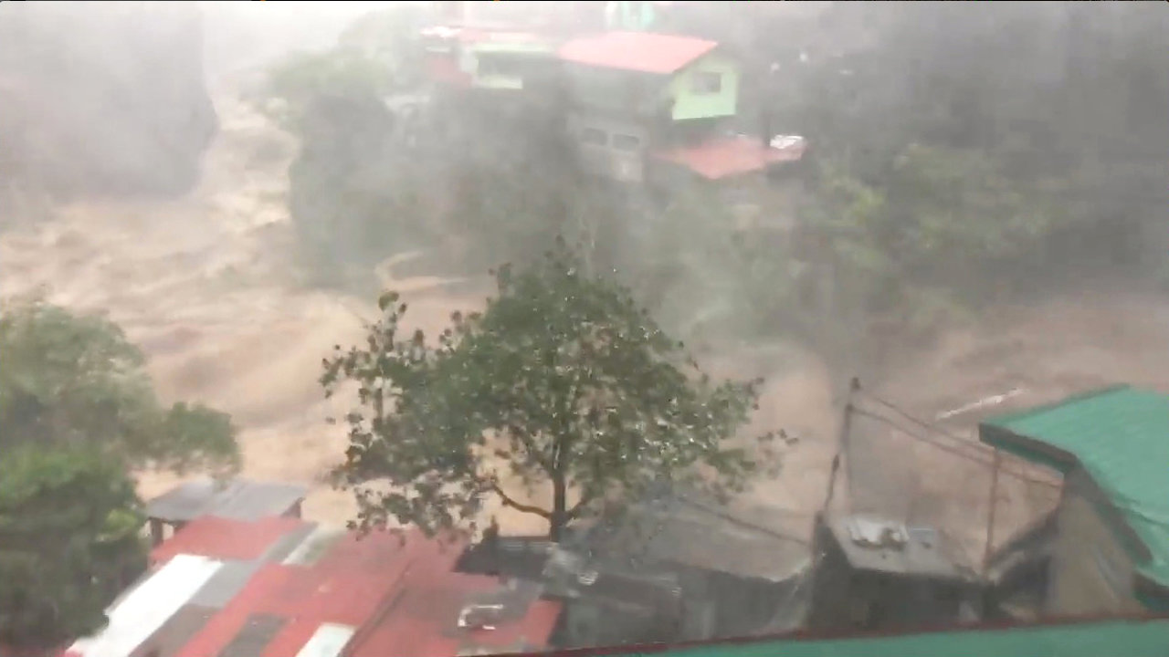 Raging floods water is seen in Baguio City as Typhoon Mangkhut, known locally as Ompong, hit the Philippines, in this still image obtained from a September 15, 2018 social media video. u00e2u20acu201d Reuters pic
