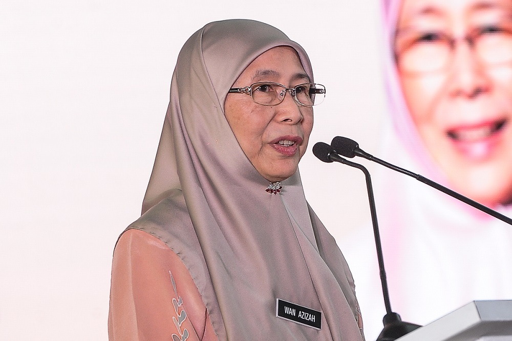 Deputy Prime Minister Datuk Seri Dr Wan Azizah Wan Ismail delivers her speech during a ceremony to officiate the Taska Krista@Red Q child care centre at the AirAsia headquarters in Sepang September 18, 2018. u00e2u20acu201d Picture by Shafwan Zaidon