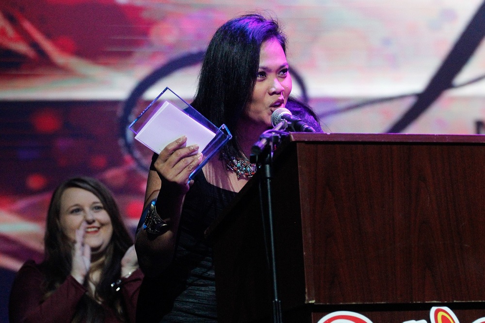 Lyia accepting her award at Tennesseeu00e2u20acu2122s Josie Music Awards, the largest independent music awards in the world. u00e2u20acu201d Picture courtesy of Through the Eyes of Sam Photography