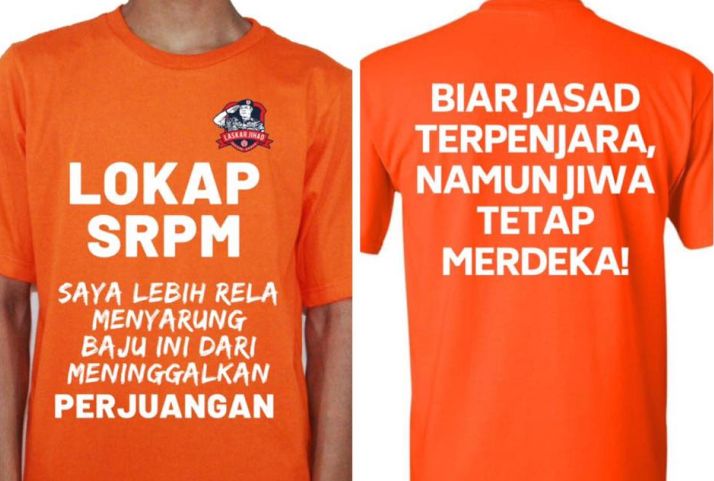 Iklan baju membantah siasatan SPRM terhadap pemimpin Umno dengan slogan u00e2u20acu02dcbiar jasad terpenjara, namun jiwa tetap merdekau00e2u20acu2122. u00e2u20acu201d Foto ihsan Facebook/Lokman Noor Adam 