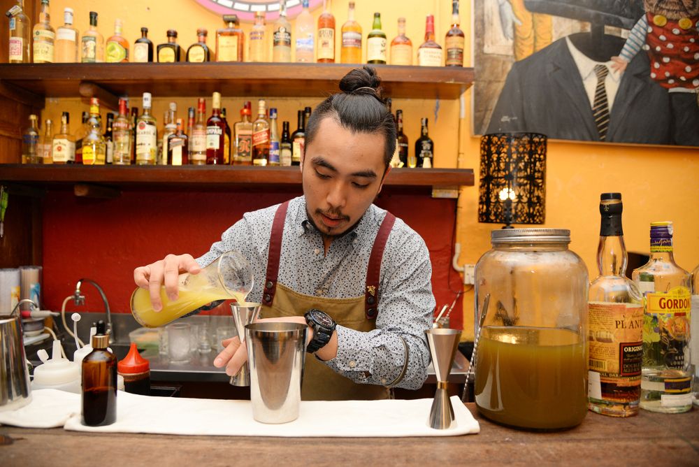 Bartender Matthew Chan mixing up ‘A Symbol of Hope’.