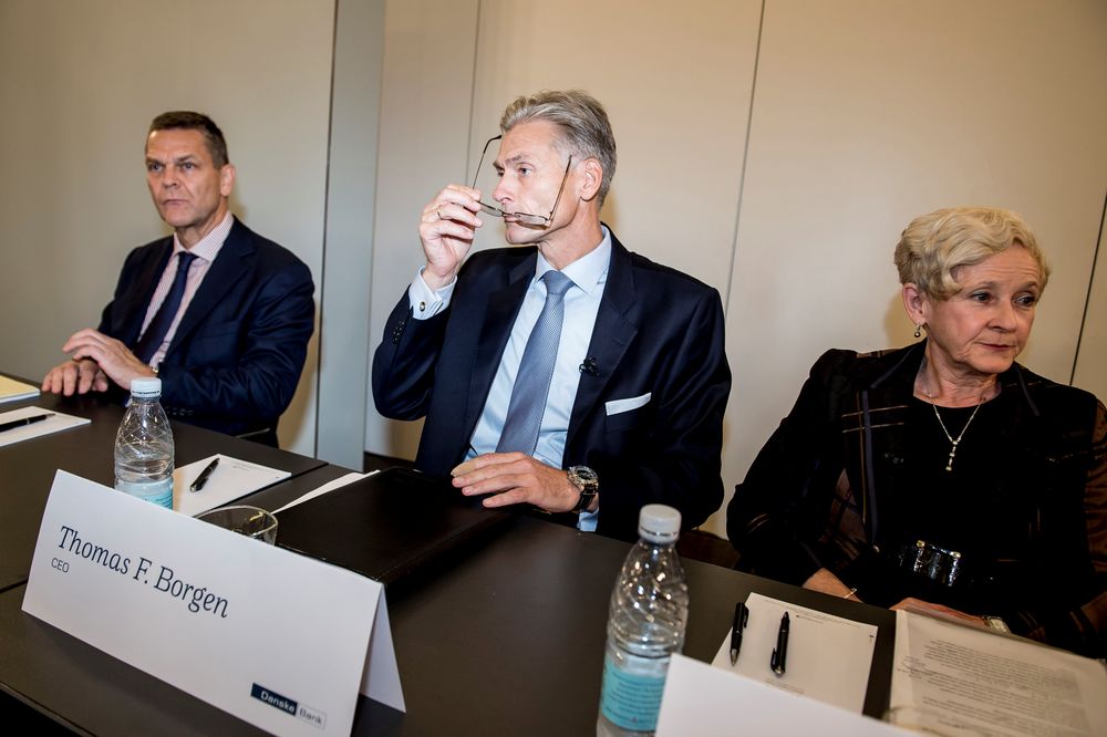 Thomas Borgen, resigned CEO of Danske Bank sits together with Ole Andersen and Chairman of the board during the press conference about the money laundering scandal in the bank, in Copenhagen, Denmark, September 19, 2018. u00e2u20acu201d Reuters pic