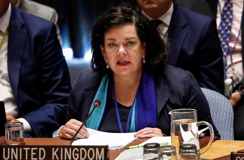 UK Ambassador to the United Nations, Karen Pierce, speaks to the United Nations Security Council during a meeting at the UN headquarters in New York City, September 6, 2018. u00e2u20acu201d Reuters  pic
