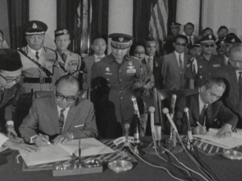 The signatures in Jakarta, Indonesia that restored peace between Indonesia and Malaysia in 1966. ― Screengrab from Reuters archive footage