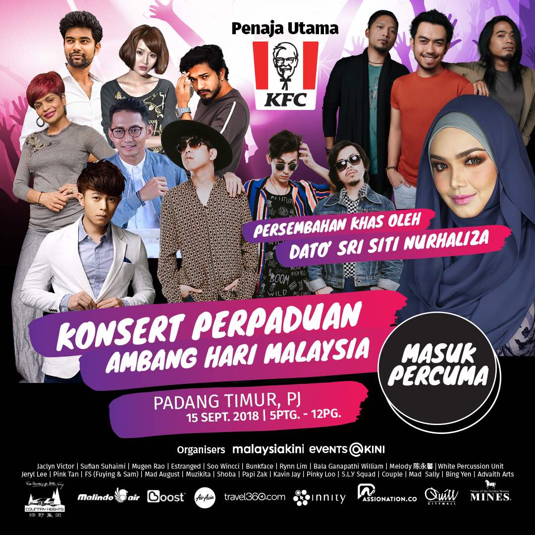 The line-up for the Malaysia Day Countdown Unity Concert includes many notable names from the local music scene. — Picture via Facebook/Pesta Harapan Malaysia