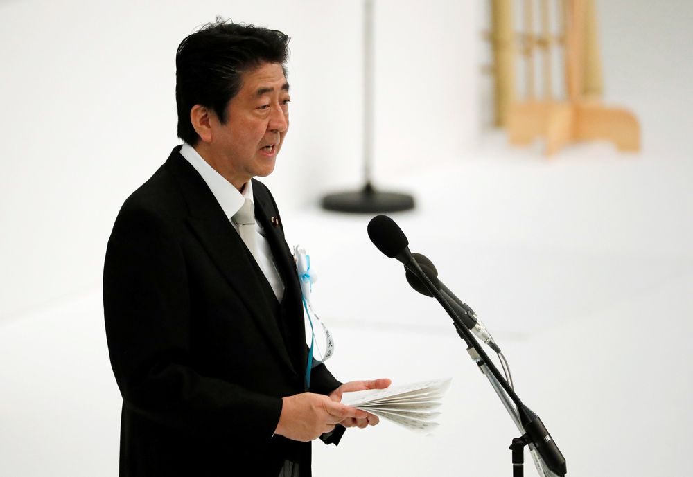 Japanu00e2u20acu2122s Prime Minister Shinzo Abe attends a memorial service ceremony marking the the 73rd anniversary of Japanu00e2u20acu2122s surrender in World War Two, at Budokan Hall in Tokyo, August 15, 2018. u00e2u20acu201d Reuters pic