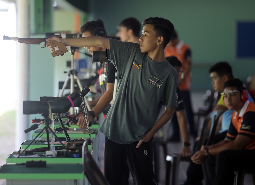 Shooters in action during the Sukma men’s 50m pistol event at the Darul Ridzuan Shooting Range, Perak, September 15, 2018. — Picture by Farhan Najib