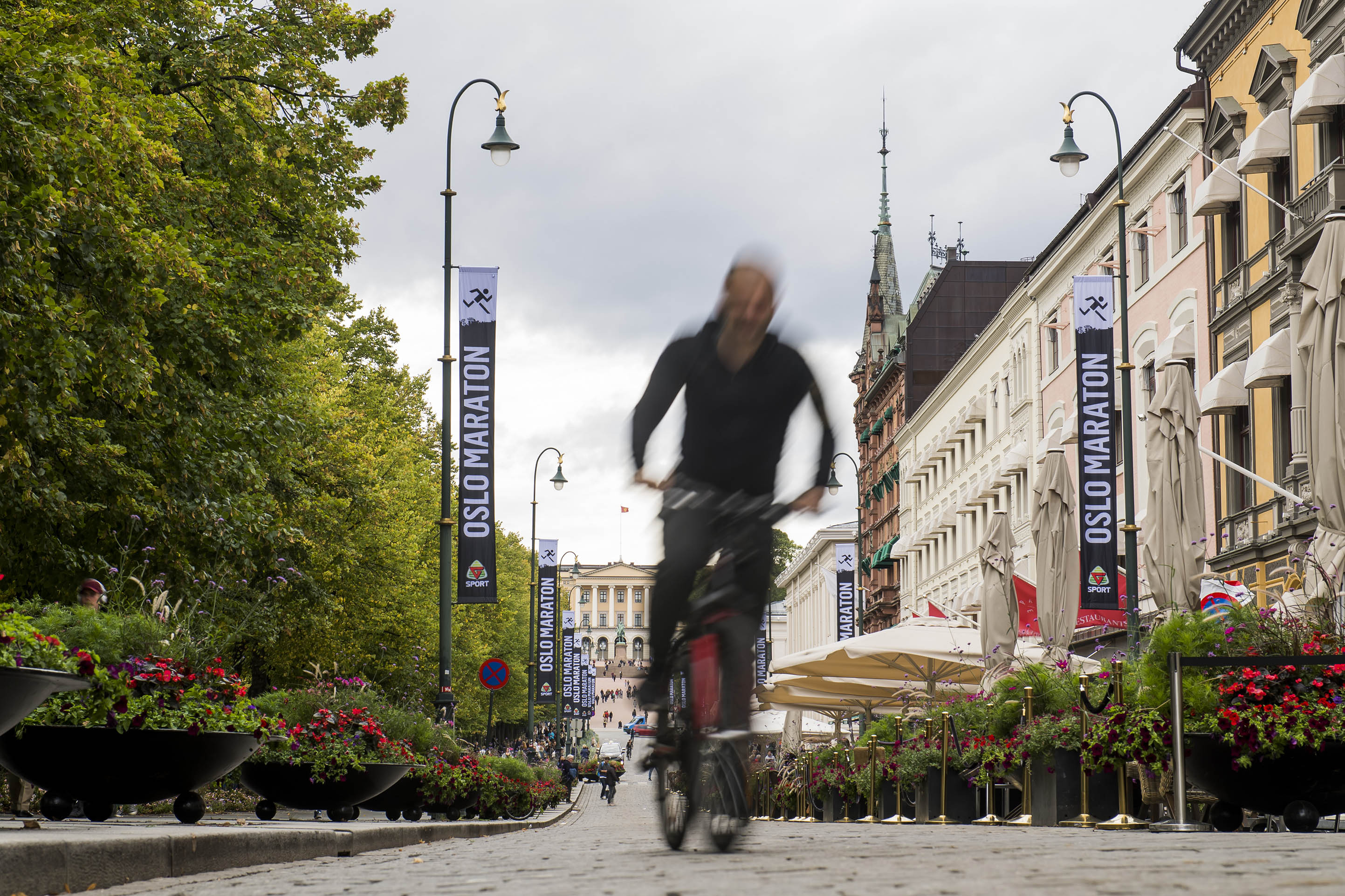 A cyclist is pictured at Karl Johans gate on September 14, 2018 in Oslo. u00e2u20acu201d AFP pic