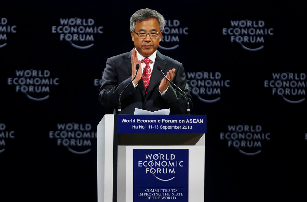 Chinese Vice Premier Hu Chunhua speaks at the plenary session of the World Economic Forum on Asean at the Convention Centre in Hanoi September 12, 2018. u00e2u20acu201d Reuters pic