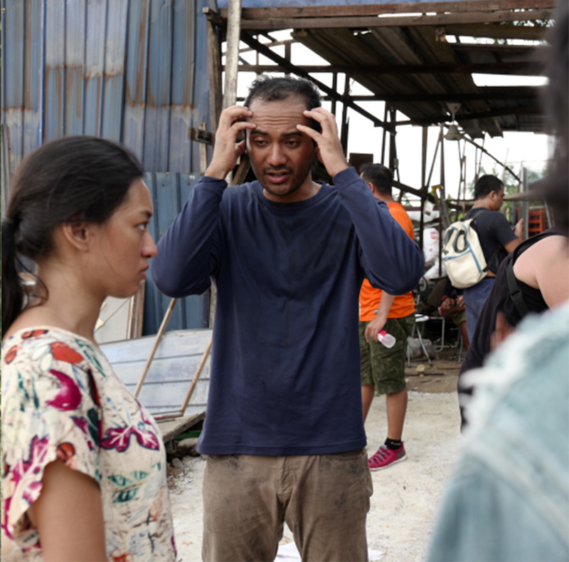 Ario (right) speaks to Asmara on the set of ‘One Two Jaga’. — Picture courtesy of Jazzy Group