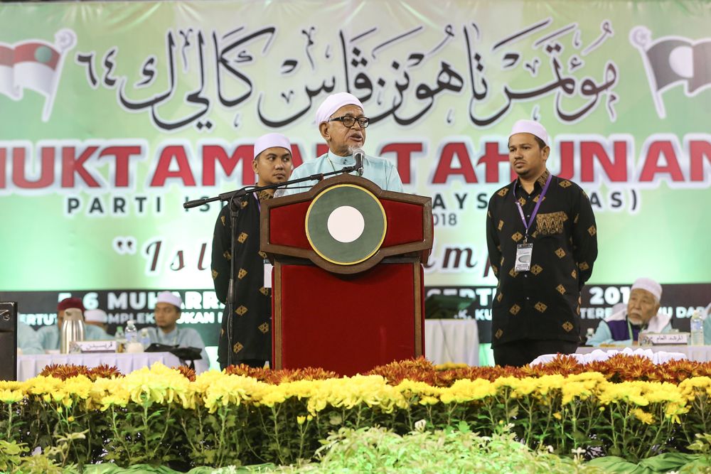 Datuk Seri Abdul Hadi Awang speaks at the PAS Muktamar in Kuala Terengganu September 15, 2018. u00e2u20acu2022 Picture by Azneal Ishak
