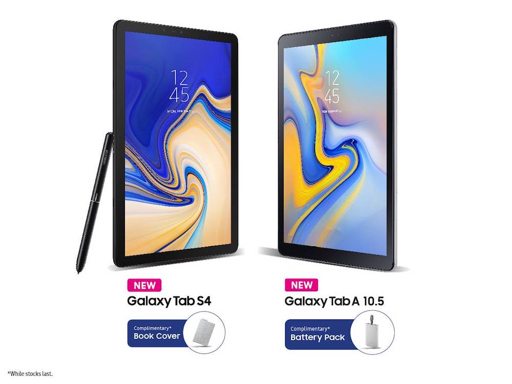 Samsungu00e2u20acu2122s Galaxy Tab S4 and Galaxy Tab A 10.5 come in two colour choices u00e2u20acu201d black and grey u00e2u20acu201d and retail at RM3,099 and RM1,699 respectively.  