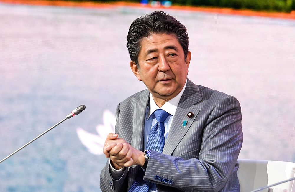 Japanese Prime Minister Shinzo Abe attends a session of the Eastern Economic Forum in Vladivostok, Russia, September 12, 2018. u00e2u20acu201d TASS Host Photo Agency picture via Reuters