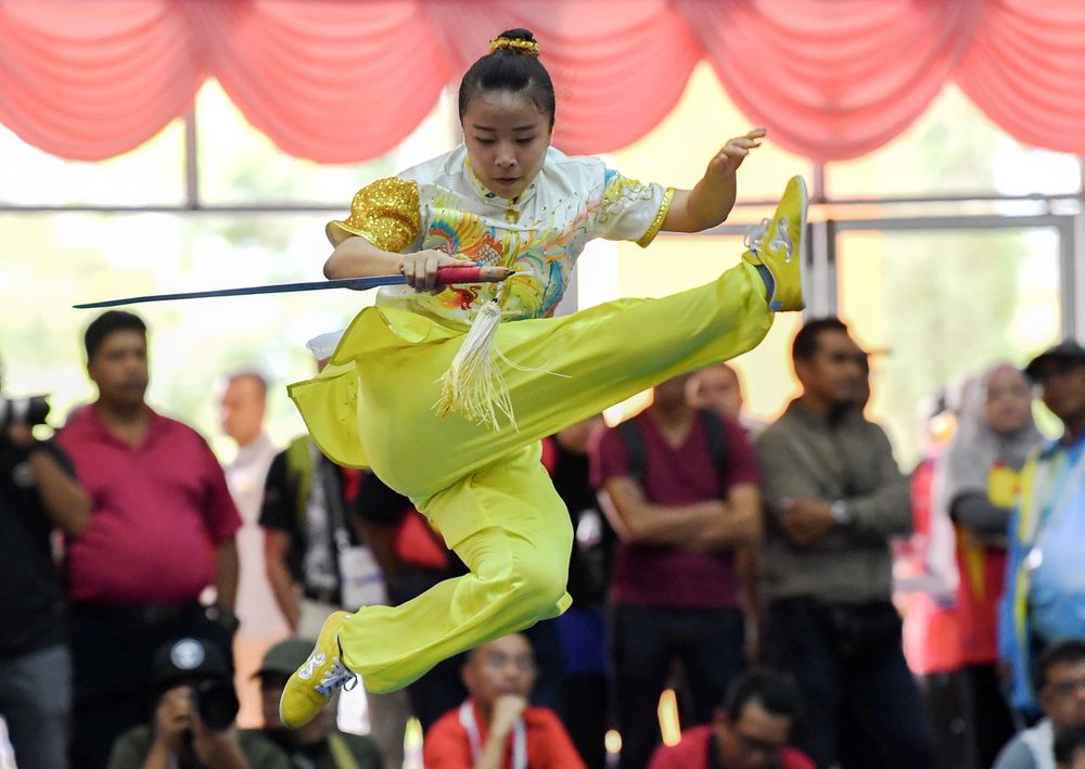 Melaka wushu athlete, Tammy Tan Hui Ling during the final match of Jianshu Womenu00e2u20acu2122s event of Sukma 2018 at Gopeng Matriculation College, Ipoh, September 11, 2018. u00e2u20acu201d Bernama pic