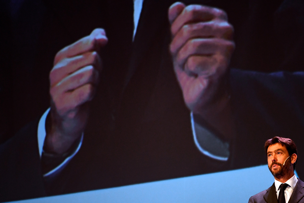 Juventus' president Andrea Agnelli gives a speech during the World Football Summit in Madrid September 24, 2018. u00e2u20acu201d AFP pic