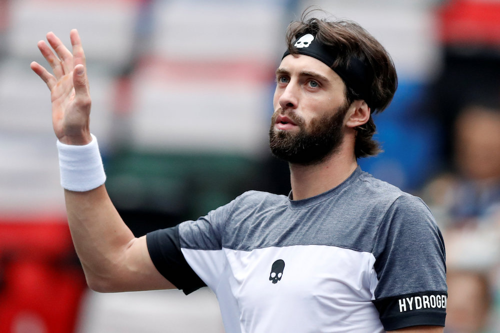 Nikoloz Basilashvili of Georgia celebrates his win against Denis Shapovalov of Canada in Shanghai October 10, 2018. u00e2u20acu201d Reuters pic