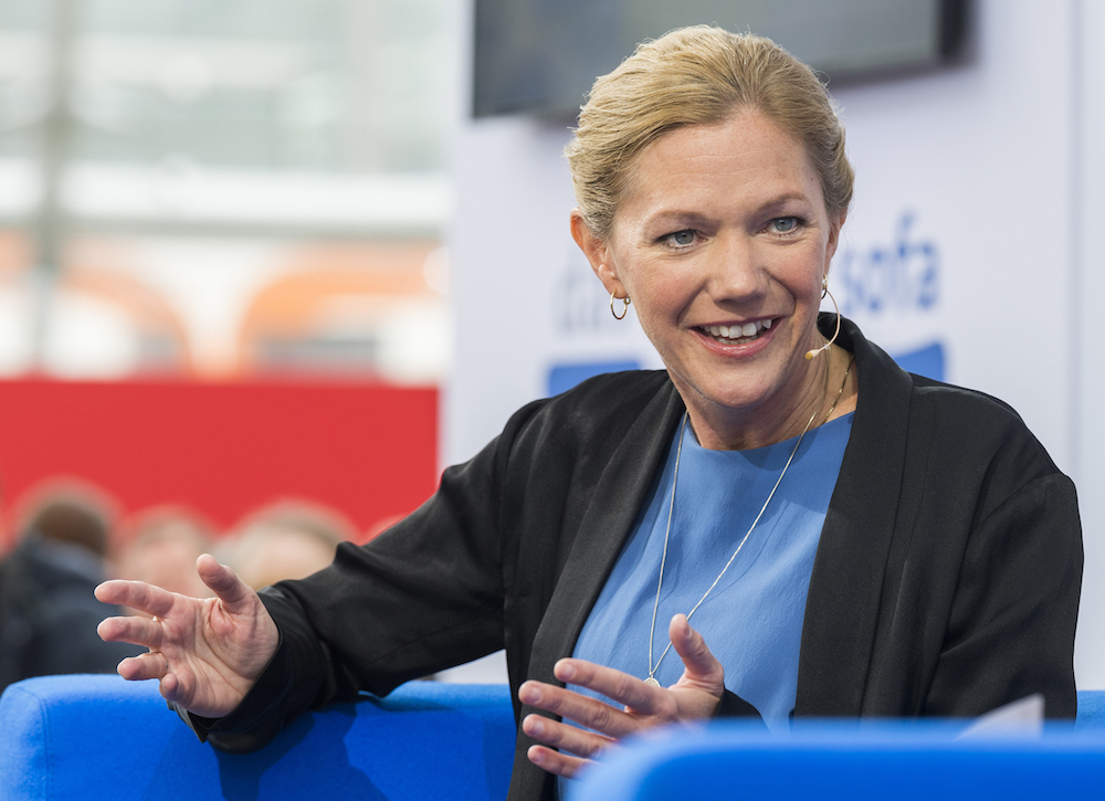 Norwegian writer Maja Lunde speaks on the Blue Sofa at Leipzig Book Fair. u00e2u20acu201d AFP pic