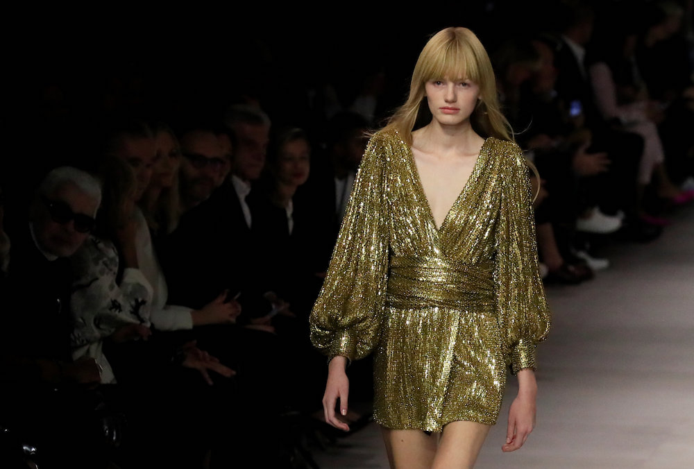 A model presents a creation by designer Hedi Slimane as part of his Spring/Summer 2019 women’s ready-to-wear collection show for fashion house Celine during Paris Fashion Week September 28, 2018. — Reuters pic