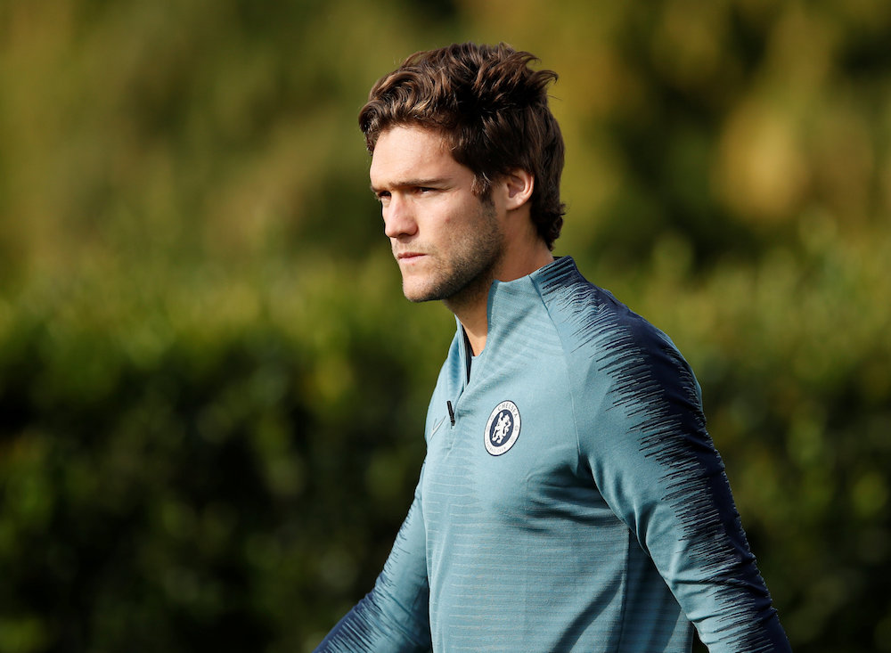Chelseau00e2u20acu2122s Marcos Alonso arrives at Cobham Training Centre Action in Cobham October 3, 2018. u00e2u20acu201d Action Images pic via Reuters