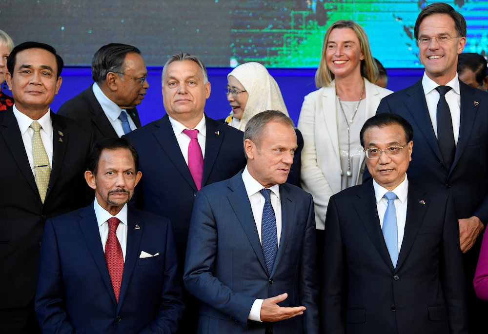 Asem leaders pose for a group photo during a summit in Brussels October 19, 2018. u00e2u20acu201d Reuters pic