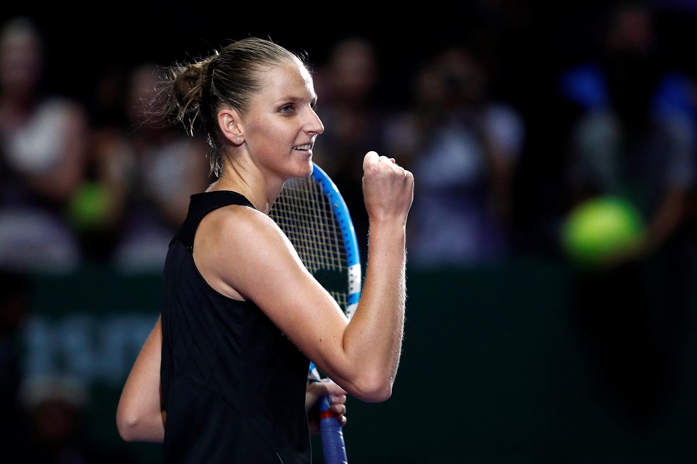 Karolina Pliskova celebrates winning her group stage match against Petra Kvitova at the Singapore Indoor Stadium October 25, 2018. u00e2u20acu201d Reuters pic