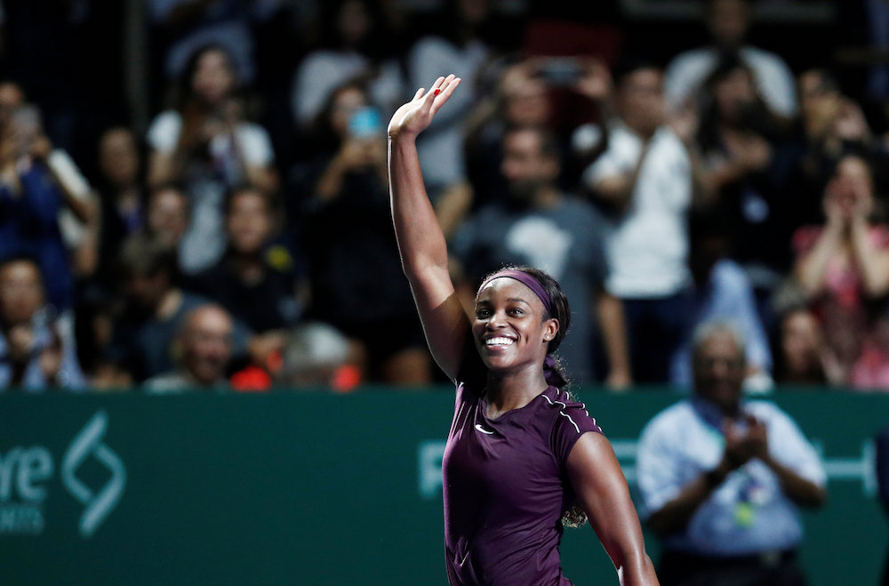 Sloane Stephens of the US celebrates after winning her group stage match against Germanyu00e2u20acu2122s Angelique Kerber at the WTA Tour Finals in Singapore October 26, 2018. u00e2u20acu201d Reuters pic