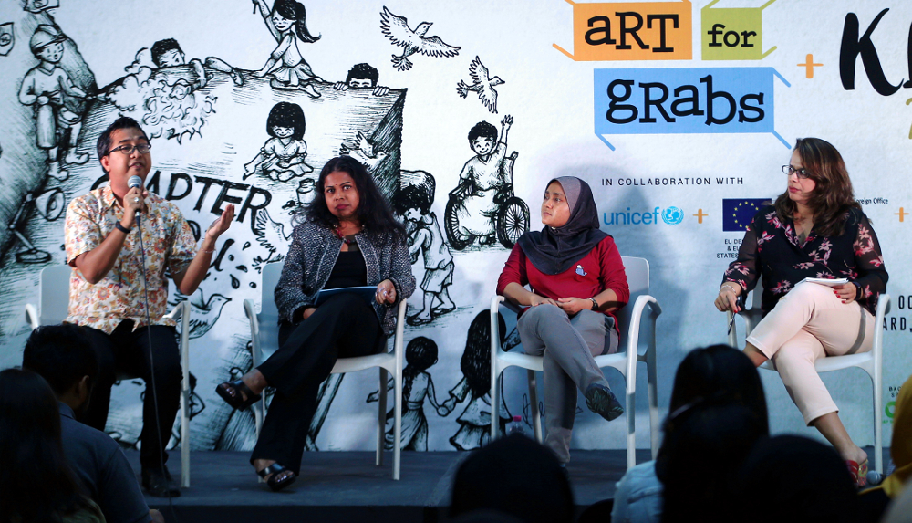 (From left) Social activist Syed Azmi Alhabshi, child rights lawyer Srividhya Ganapathy, Rohingya community worker Hafsar Tamesuddin and moderator Ajeet Kaur at the child marriage forum in Publika October 6, 2018. u00e2u20acu201d Picture by Razak Ghazali