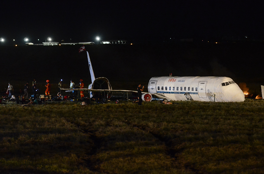 Airport Fire Rescue Service (AFRS) personnel hold a mock plane crash drill in in KLIA October 19, 2018. — Picture by Miera Zulyana