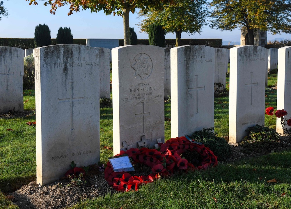 A picture taken on October 18, 2018 shows the grave of John Kipling, son of British writer Rudyard Kipling, at the Sainte Mary's military cemetery in Haisnes, near the city of Lille, northern France. u00e2u20acu201d AFP pic