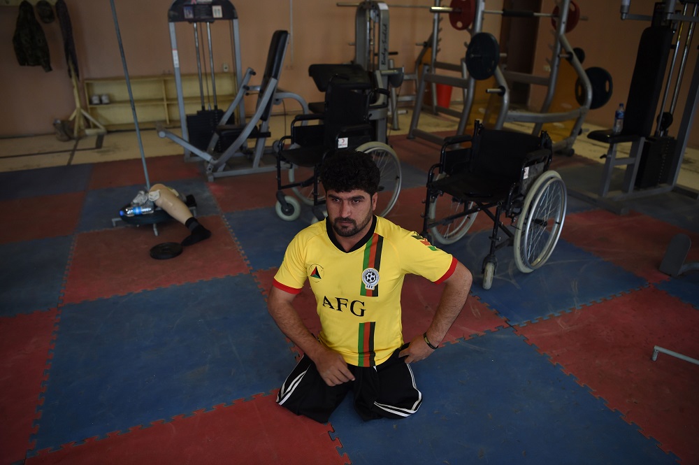 In this photo taken on October 14, 2018, disabled Afghan soldier Sohail Naseri, 31, looks on at a training session ahead of the Invictus Games in a sports hall at the Afghan National Military training centre in Kabul. u00e2u20acu201d AFP pic      