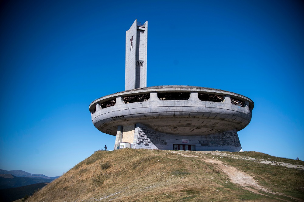 This file photo taken on September 27, 2018, shows the crumbling oval skeleton of the House of the Bulgarian Communist Party on mount Buzludzha prior to the inspection of experts from Europa Nostra in central Bulgaria. u00e2u20acu201d AFP pic