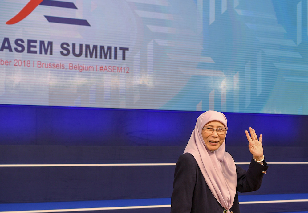 Deputy Prime Minister Datuk Seri Dr Wan Azizah Wan Ismail attends the 12th Asia-Europe Meeting (Asem) Summit in Brussels October 19, 2018. u00e2u20acu201d Bernama pic